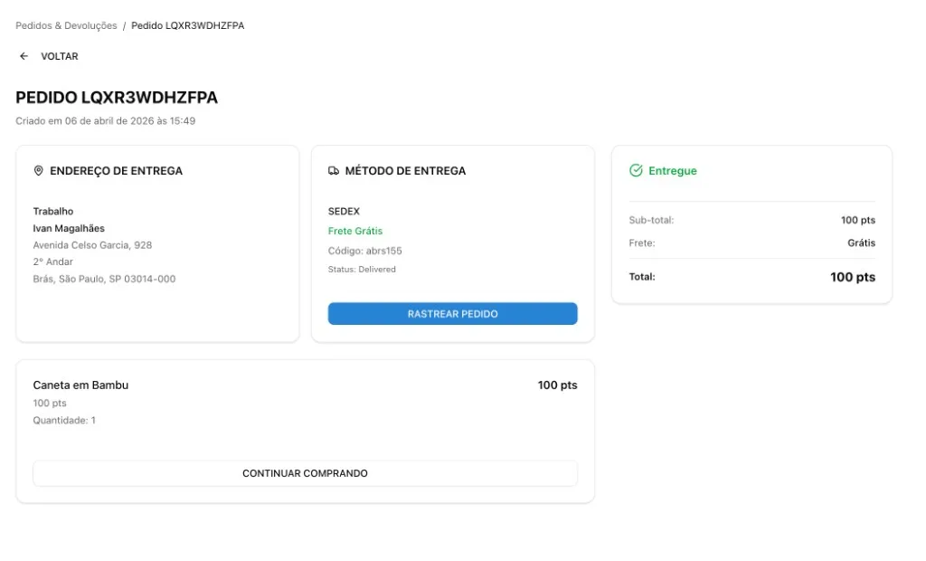 Carrinho com dois itens e resumo do pedido