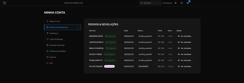 Painel de pedidos e logística integrada da 4unik